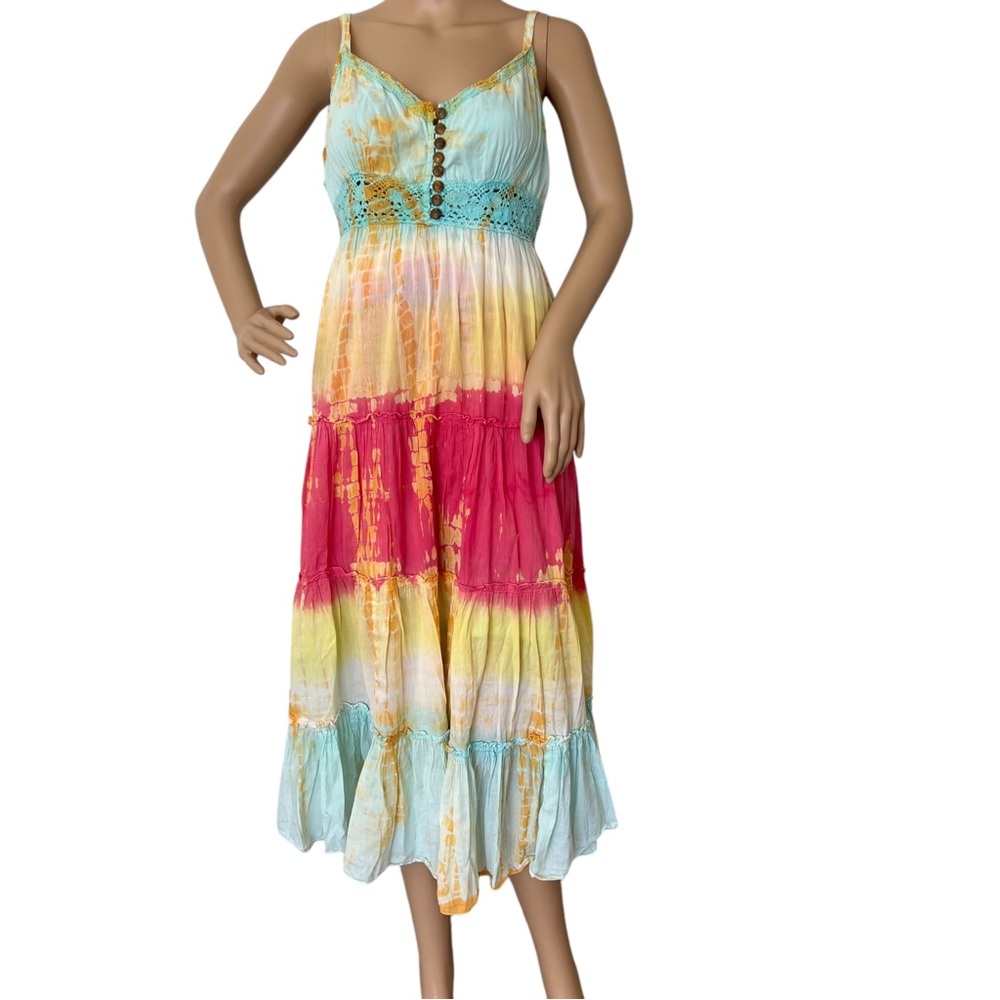 Vasna Desire tie dye tiered ruffle maxi dress